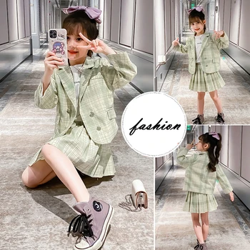 

Children Girls Clothing Sets Autumn Teenage Girls Plaid Suit Student Kids Tracksuit for Girls Clothes Two Pieces 6 8 10 12 Years