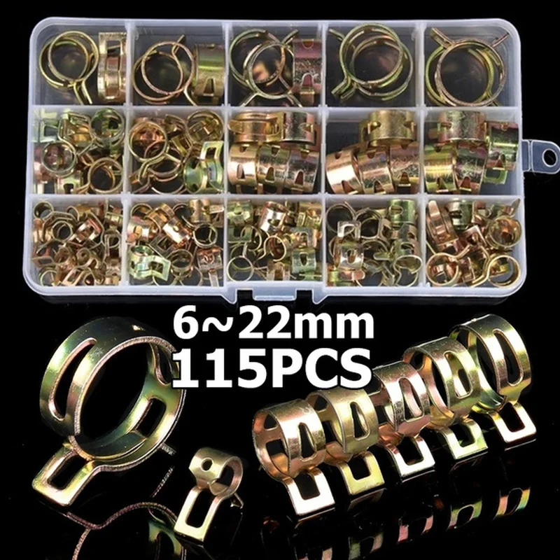 

115 PCS Zinc Plated 6-22mm Spring Hose Clamps Tube Clamps for Band Clamp Metal Fastener Assortment Kit