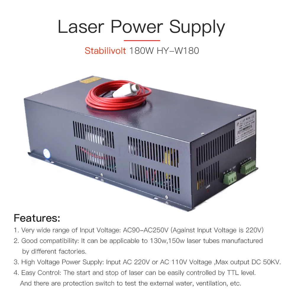 Startnow Laser Power Supply HY-W180 Source HY W180W Device Laser Cutting Machine 110V 220V For 150W 180W CO2 Laser Tube 8-Laser line