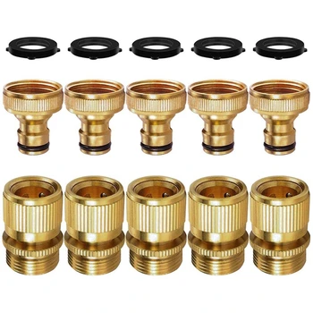 

Garden Hose Quick Connect, 3/4 Inch GHT Solid Brass No-Leak Garden Hose Connector Fitting, Male and Female(5 Pairs)
