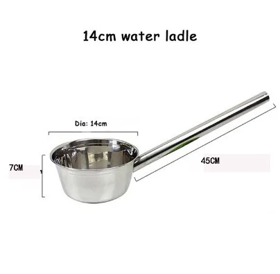 Ковш для воды из нержавеющей стали с длинной ручкой, кухонные инструменты, зеркальная полировка, суп, совок для молока, диета-кухня, большая емкость, байлеры - Цвет: 14X45cm