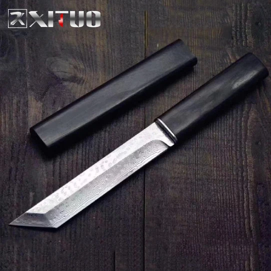 

XITUO Damascus Steel Paring Knife VG10 Household Kitchen Cleaver Knife Outdoor Survival Knife Japanese Samurai Style K Sheath