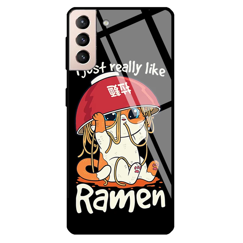 Чехол Kawaii из закаленного стекла для Samsung Galaxy S21 Ultra S20 FE S8 S9 S10 Note 10 Plus 20 | Мобильные