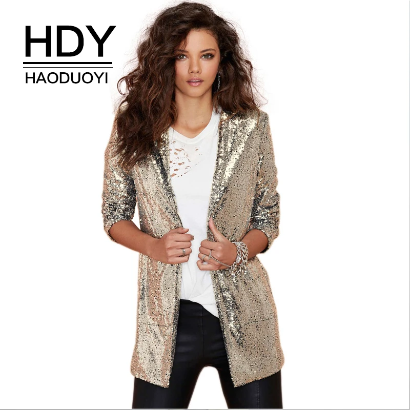 HDY Haoduoyi женские блейзеры Осенние карманы повседневные с длинным рукавом