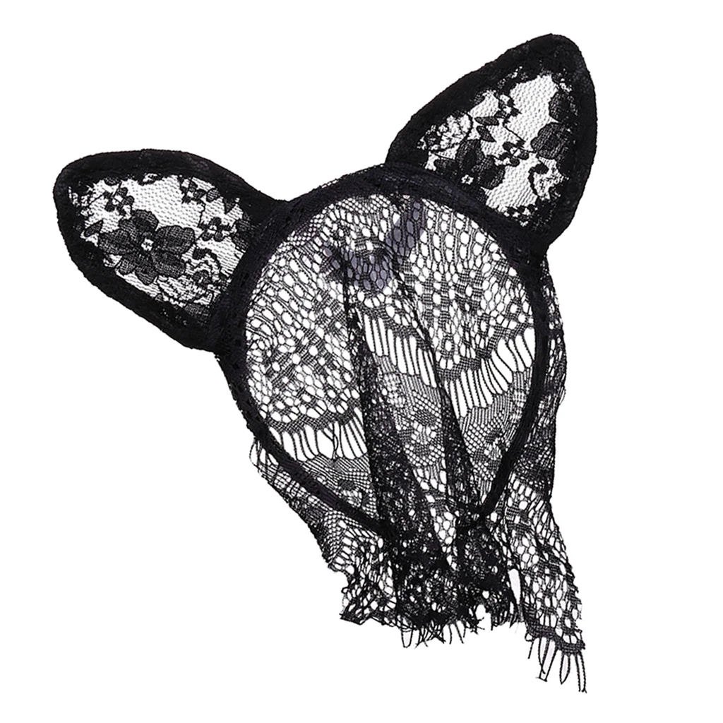 Bunny Rabbit Ear Filigree Lace Veil Costume Masquerade Mask Hairband