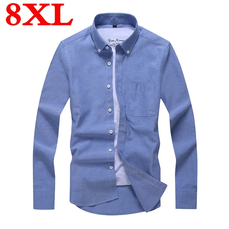 

plus size 8XL 7XL 6XL Spring and summer new high quality classic twill business men's shirts long sleeve turndown collar shirt