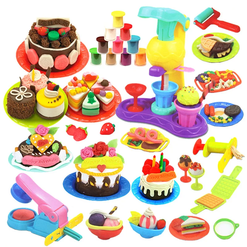 

Children Play House Plasticine Set Luxury Combo Combination Fast Food Center Colored Clay Mould Set DIY Toy