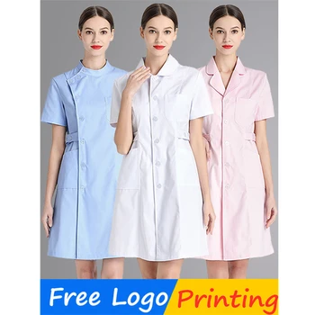 

Medical Scrubs Uniforms Free Logo Printing Hospital Nurse Lab Coat Summer White Pharmacy Clinic Beauty Salon Work Wear