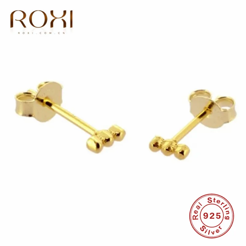 ROXI 925 пробы серебряные серьги-гвоздики для женщин крошечные точки стрелка кактус маленькие серьги в форме листа, в стиле бохо серьги корейские серьги в стиле пирсинга - Окраска металла: Three Dots