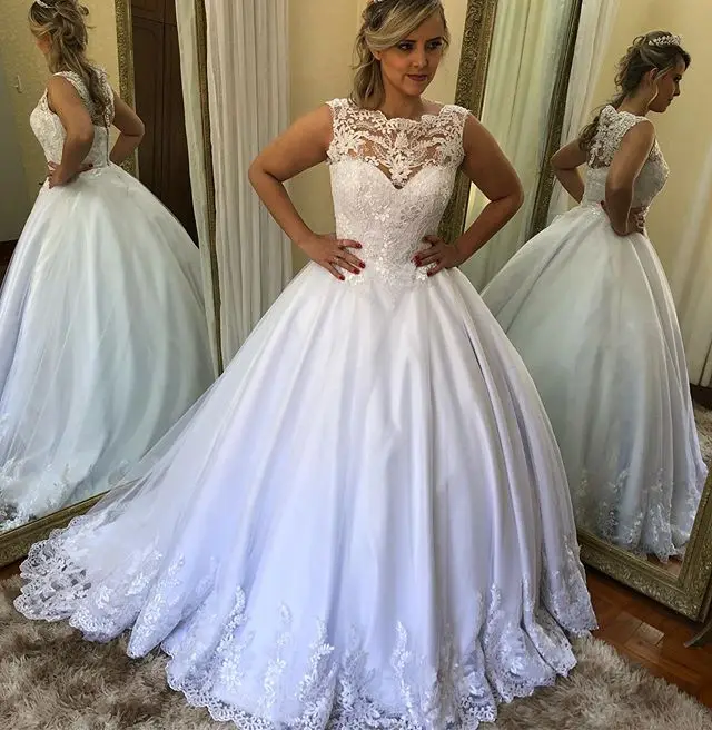 Vestido De Noiva Princesa, кружевные свадебные платья, без рукавов, трапециевидная аппликация, пуговицы сзади, свадебные платья невесты, платья