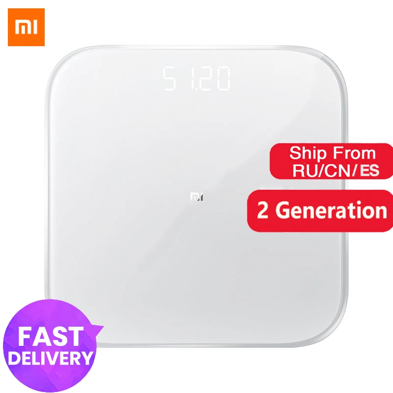 Original Xiaomi Mijia Scale 2 Mi Smart Health Weight Scale Bluetooth 5.0 Digital Scale Support Android 4.3 iOS 9 Mifit APP - Цвет: Белый