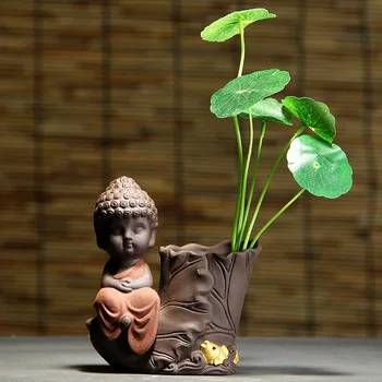 

Desktop Purple Sand Buddha Flowerpot Buddhism Buddha Image Succulent Planter Pot Green plant Planter Pen Pot balcony Decoration