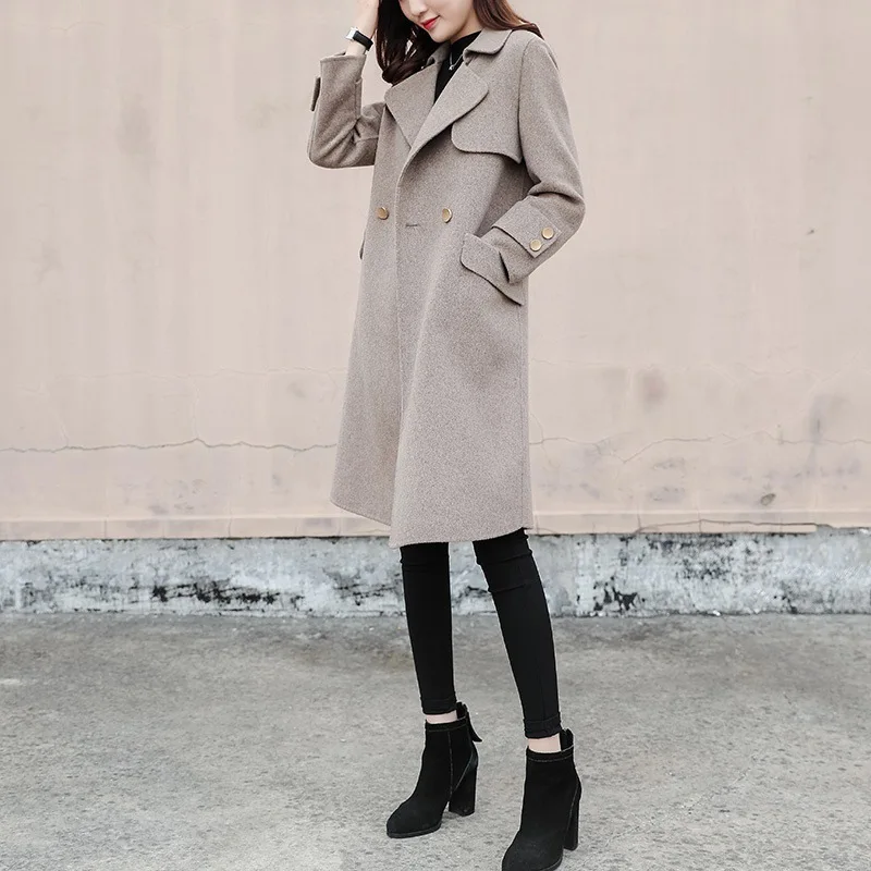

Off Season 2019 New Style Korean-style Loose-Fit Woolen Jacket Women's Mid-length Popular Hepburn Wind Woolen Overcoat Winter