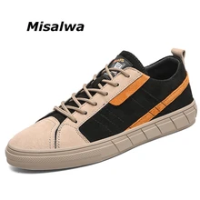 Misalwa/мужская повседневная замшевая обувь из свиной кожи; повседневные мужские лоферы для отдыха на шнуровке; мужская обувь на плоской подошве; модные кроссовки для студентов и сына