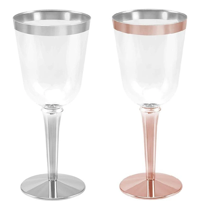 30pcs Clear Hard Plastic Fancy Wine Cups Rimmed Disposable Water