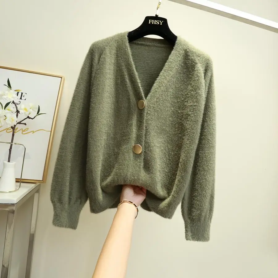 

Autumn winter oversize thick sweater Cardigans Women batwing sleeve Single-breasted v-neck Cardigan Female Knitted Jacket Coat