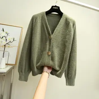 

Autumn winter oversize thick sweater Cardigans Women batwing sleeve Single-breasted v-neck Cardigan Female Knitted Jacket Coat