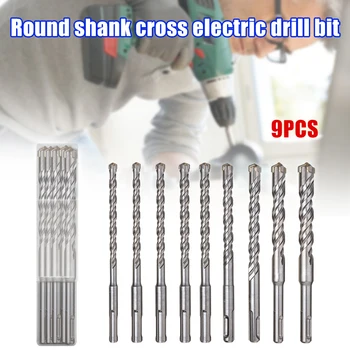 

9pcs/set Round Shanks Cross Electric Hammer Drill Bit Set for Wall Concrete Drilling TSH Shop