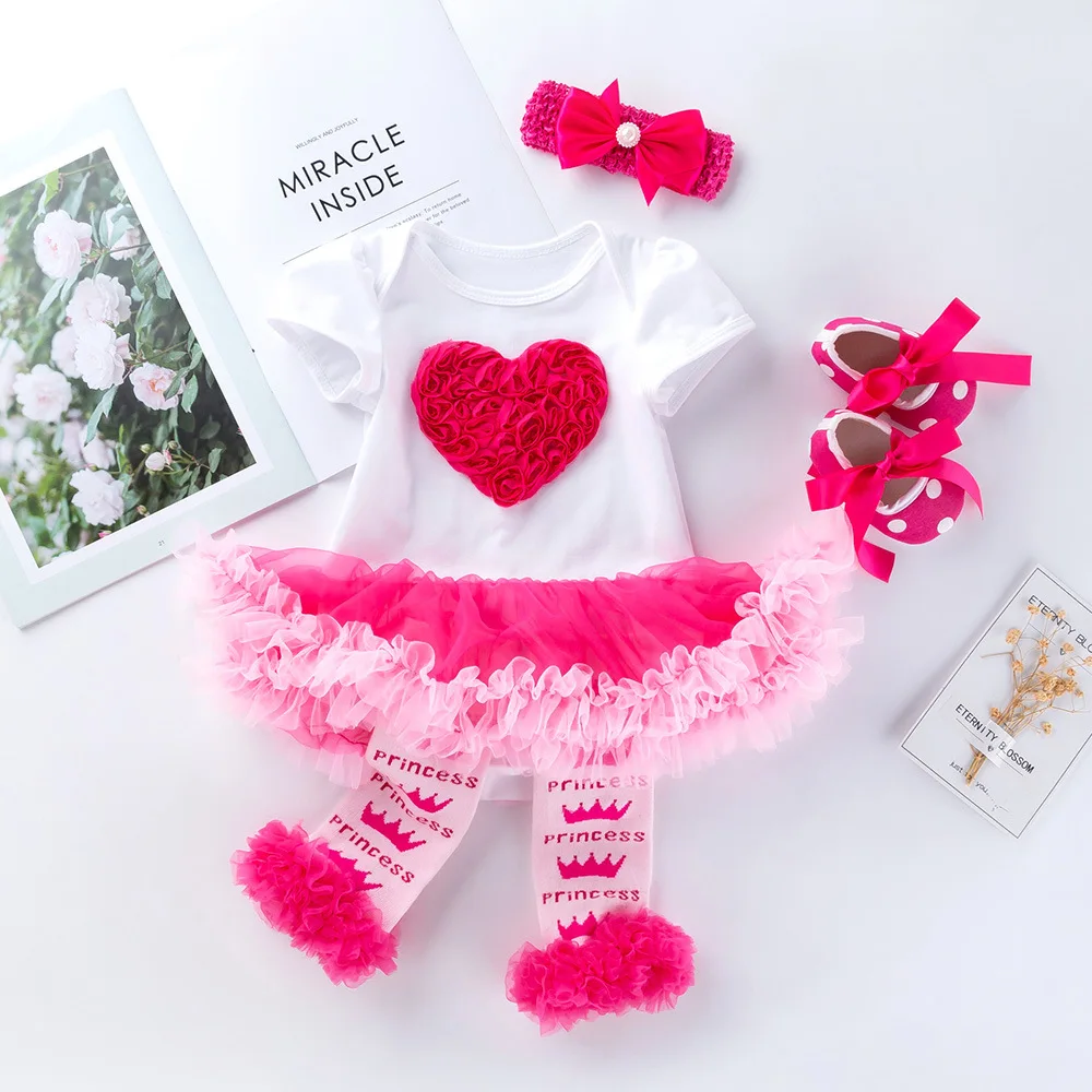 0-2T 4 Pieces Letter Tutu Cute Newborn Baby Dress Kids Newborn Clothing Sets Baby Girl Romper Baby Clothes