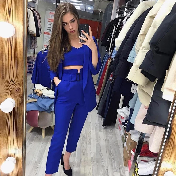 

TAOVK Women Suits Female Pant Suits Office Lady Formal Business Set Uniform Work Wear Blazers Camis Tops and Pant 3 Pieces Set