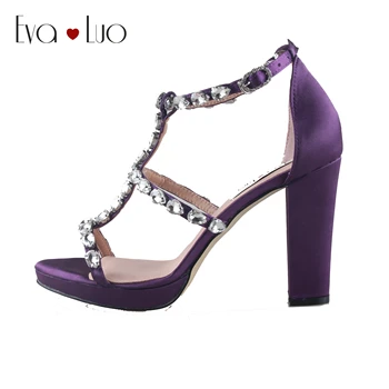 

CHS1060 Custom Handmade Purple Shoes Strappy Dress Sandal Block Hee high Heel Women Wedding Shoes