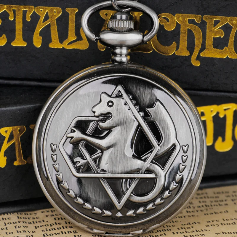 

New Design Creativity Grey Quartz Pocket Watch with Fob Chain Anime Boys Gift for Mens Womens reloj de bolsillo