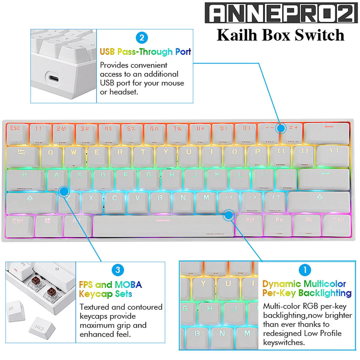 Anne Pro2 Kailh коробка переключатель мини Портативная 60% механическая клавиатура Беспроводная bluetooth 4,0 тип-c RGB Obins переключатель игровая клавиатура