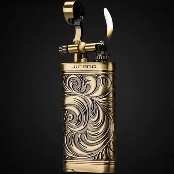 

Copper Pipe Inflatable Grinding Wheel Lighter Open Flame Lighter Auspicious Cloud Pattern Personalized Gift for Men