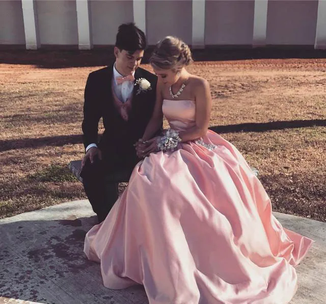 Robe De Soiree розовое платье для выпускного вечера для девочек с карманами из кристаллов дешевые атласные Выпускные платья для женщин платье для особых случаев