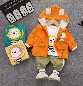 

Baby Boys Clothing Sets 3-piece Jacket+Shirts+Pants Lion Animal Kids Boutique Outfit Sets for Fall Children Suits