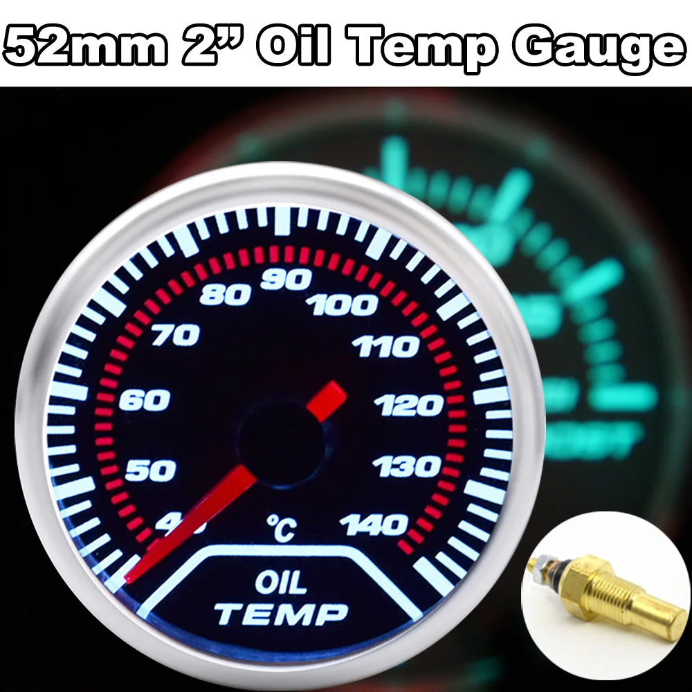

Universal 52mm 2" Oil Temp Temperature Gauge 40~140℃ Illuminated Red Needle Indicator Digital Pointer W/Sensor 1/8 NPT Car Meter
