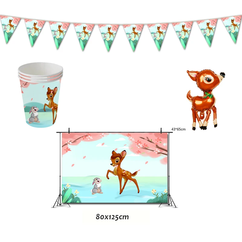 Детский душ Бэмби день рождения лес лесное животное вечерние украшения для баннеров маленький олень тема сувениры бумажные чашки