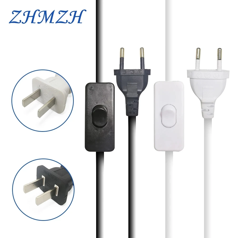 AC Power Cord with On-Off Switch and EU Plug - 1.8m Black/White Extension Cable