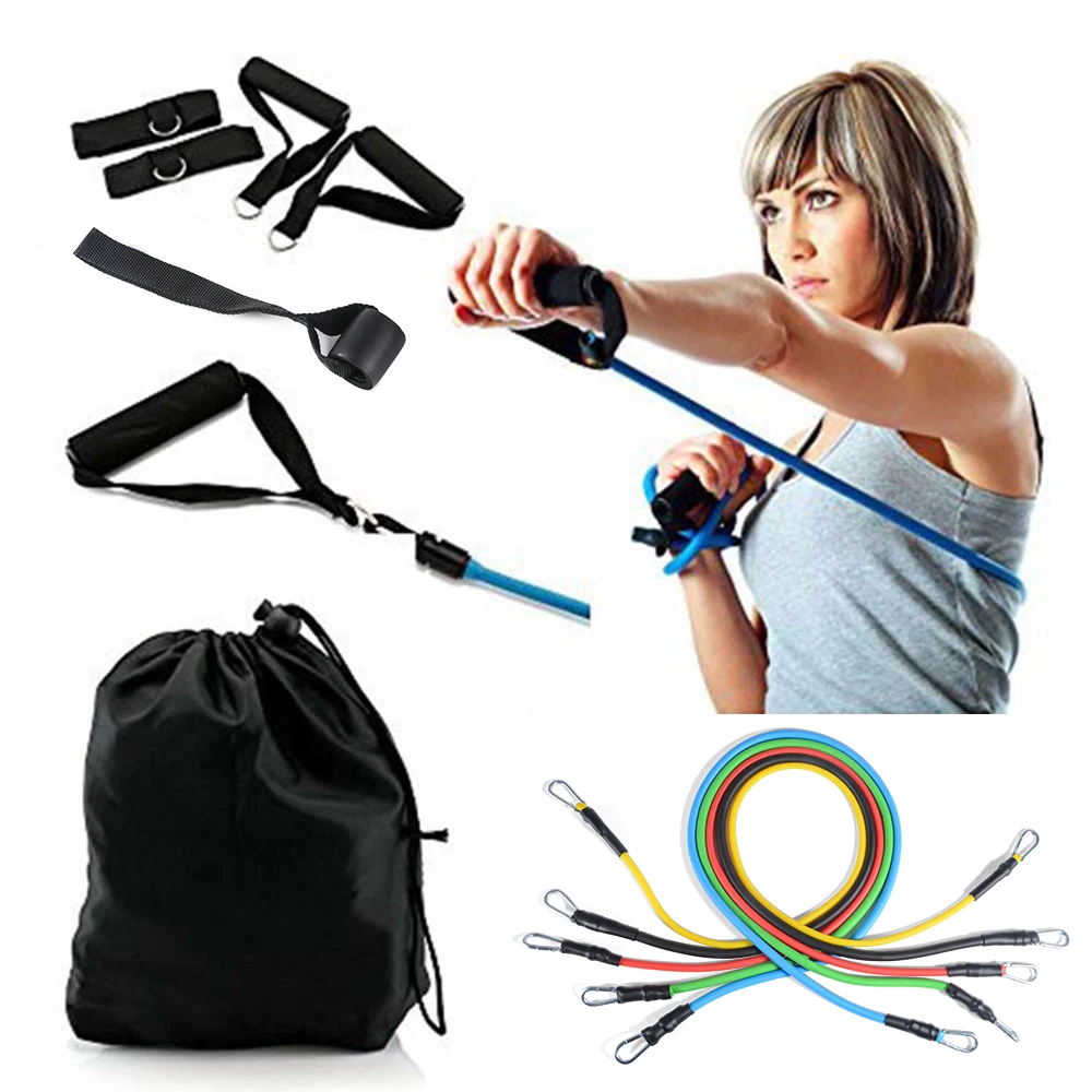 11 Pcs Resistance Bands Set Fitness Yoga Crossfit Training Gym Equipment Exercise Pull Rope Elastic Expander | Спорт и развлечения