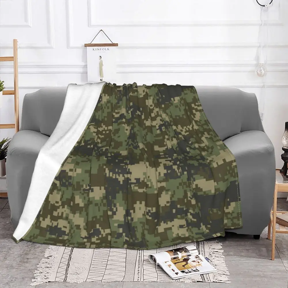 Camouflage Blue Warm Fleece Soft Flannel Armed Army Throw