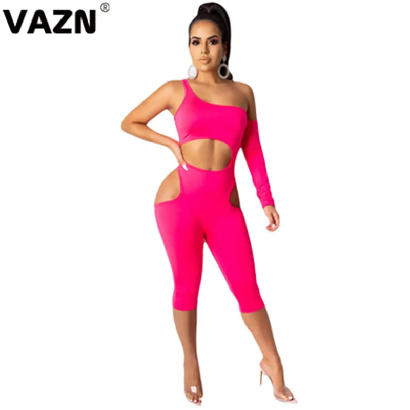 VAZN YY5130 новые необычные Сексуальные Клубные открытые модные однотонные обтягивающие женские комбинезоны длиной до середины икры с рукавом на бретелях