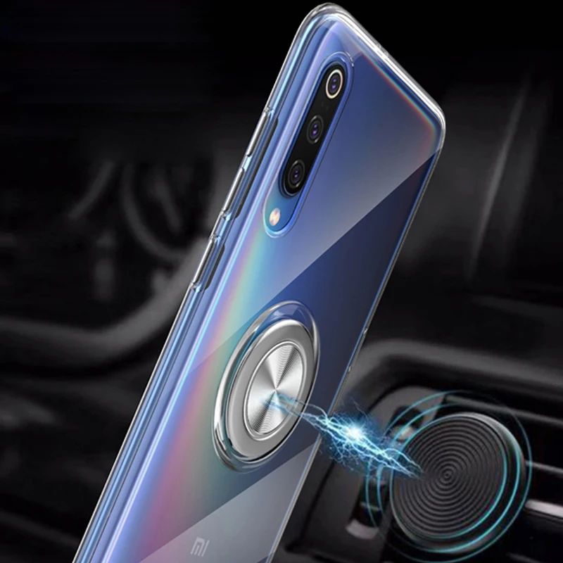 Koosuk Прозрачный чехол для телефона Xiaomi mi 9 mi 9 прозрачный мягкий кремний задняя крышка магнитное кольцо кронштейн защитный корпус Coque