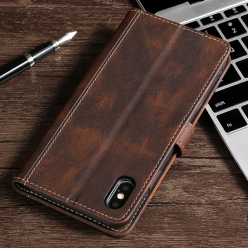 Leather Wallet Phone Case with Magnetic Book Flip Cover