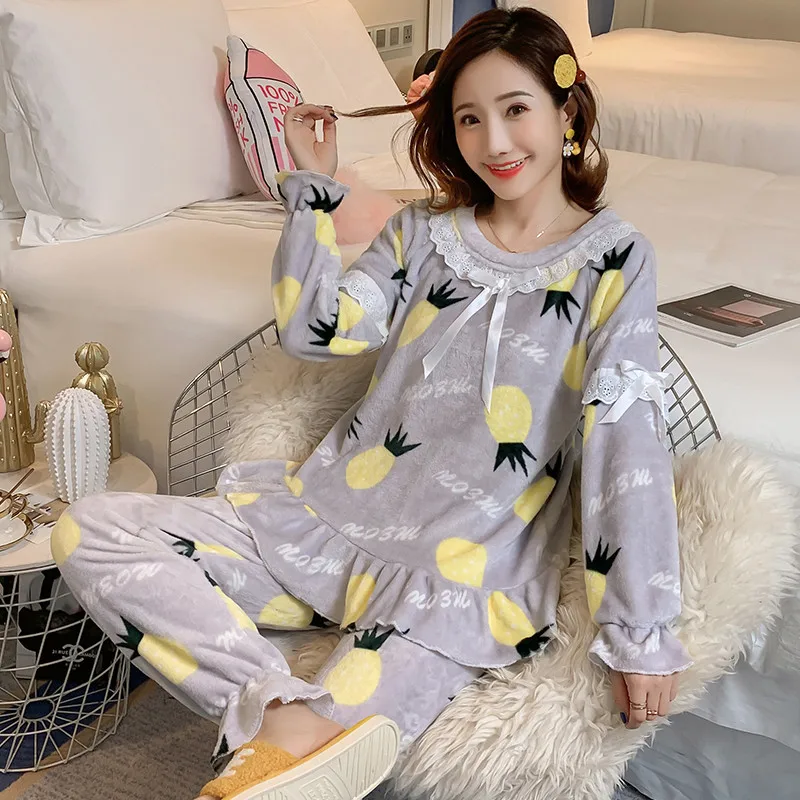 

Price Control Minimum 49 Spring And Autumn Lace Flannel Women's Long Sleeve Pajamas Cute Princess Style