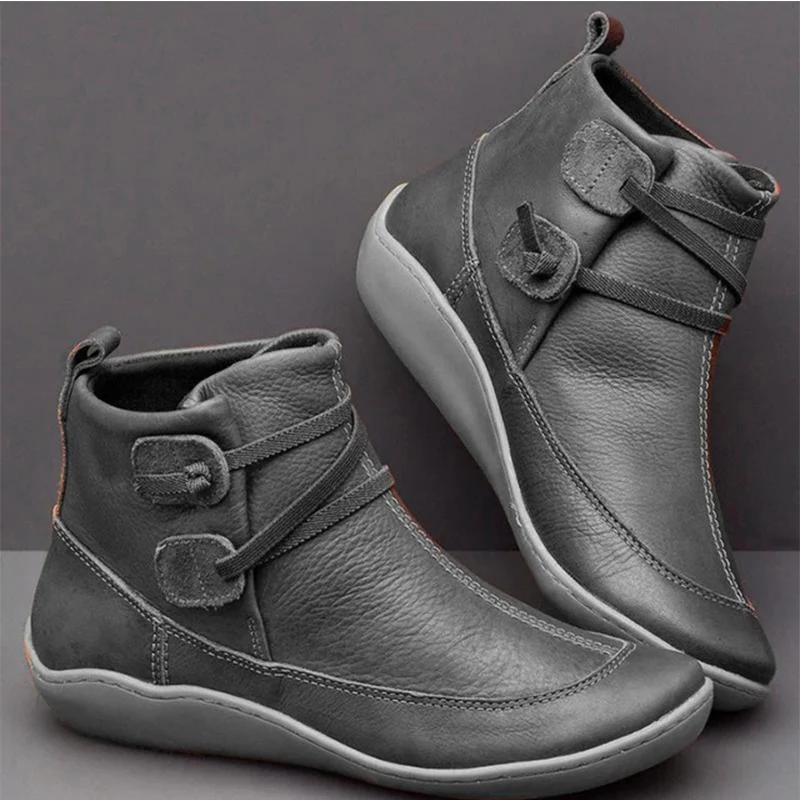 gray-plush Женские винтажные Ботильоны на молнии из искусственной кожи на плоской подошве; женская обувь с перекрестными ремешками; женские короткие плюшевые ботинки; коллекция года; сезон осень-зима; botas mujer - Цвет: gray-plush