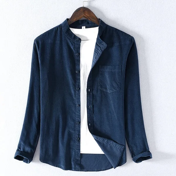 Осень и зима новая мужская Вельветовая рубашка с длинным рукавом Повседневная Хлопковая мужская рубашка брендовая модная Однотонная рубашка для мужчин сорочка - Цвет: dark blue