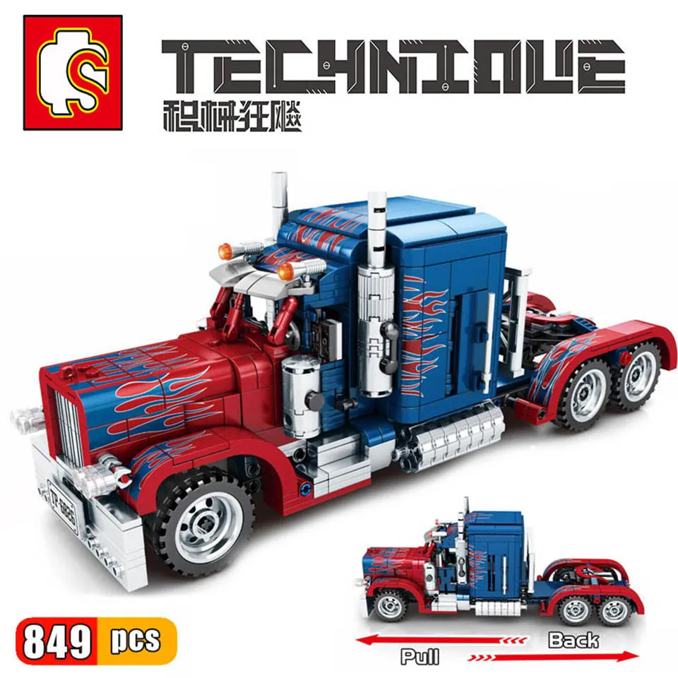 

Sembo Technic The Peterbilt Heavy Container Car Building Blocks MOC Model Bricks Kits Pull Back Kids Christmas Toys Boy Gifts