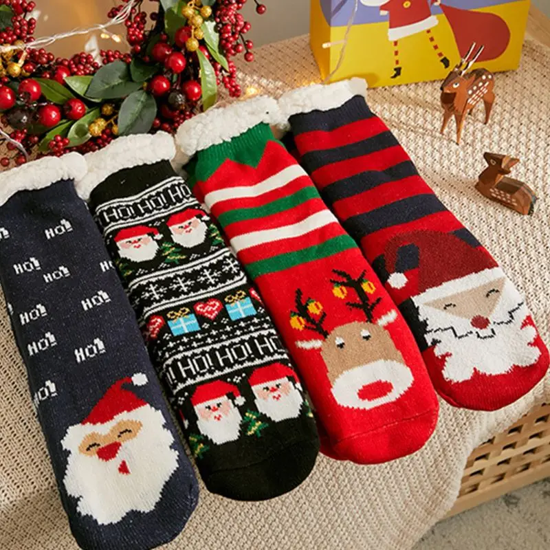 Женские зимние пушистые теплые плюшевые носки-тапочки с подкладкой; рождественские чулочно-носочные изделия с героями мультфильмов