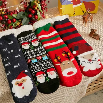

Womens Winter Fluffy Thermal Plush Lined Slipper Socks Christmas Cartoon Hosiery