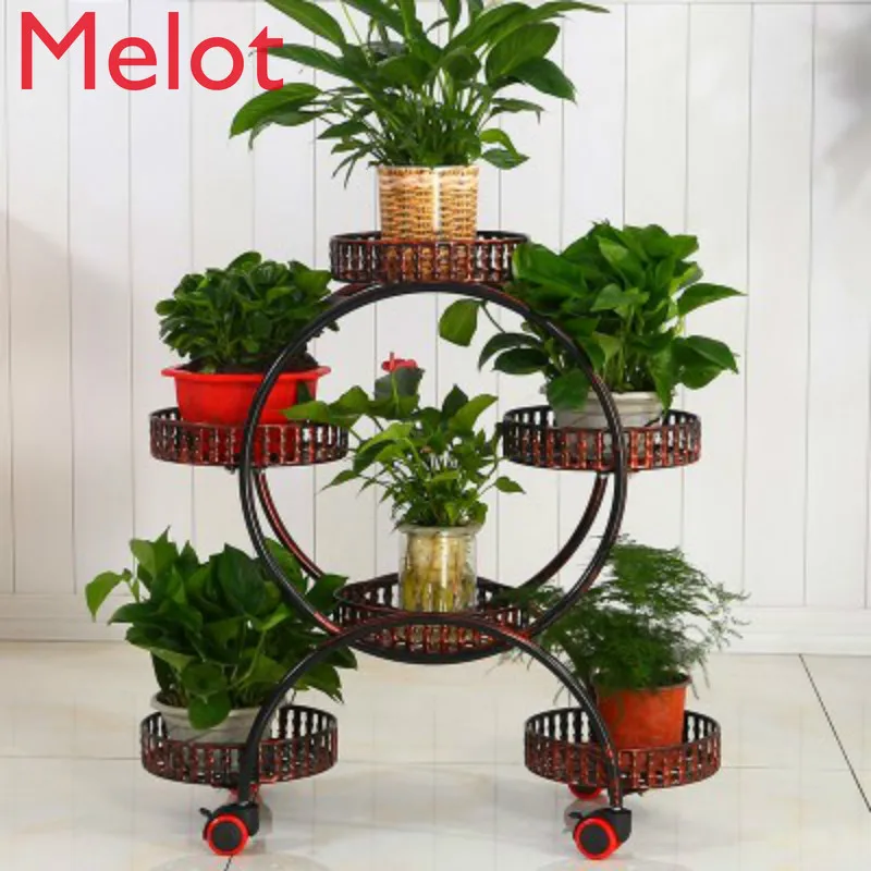 

Cheap Portable Flower Stands with Wheels Metal Plant Holder Creative Flower Trays Organizer Large Storage Rack for Home Decor