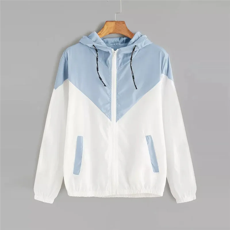 

Sportswear Jacket Women Autumn Winter Coat Plus Size Long Sleeve Patchwork Thin Skinsuits Hooded Zipper Pockets Sport Coat Femme