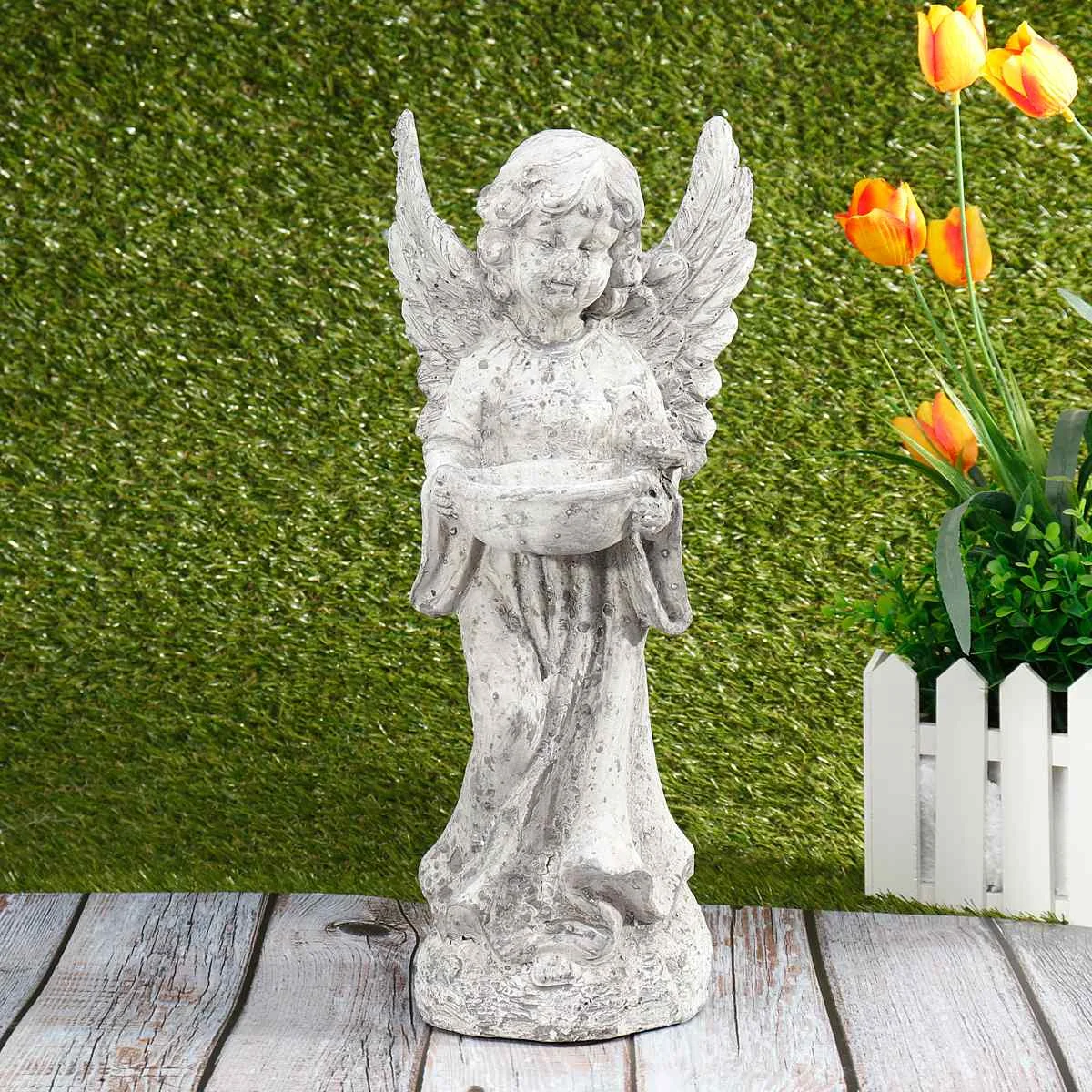 

Hot Sale Garden Birds Feeders Statue Cute Cupid Angel Ornaments Decoration Crafts Desktop Ornament For Home Garden Gift Figurine