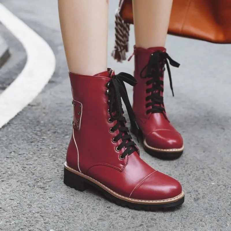 Taoffen/ Женские рабочие ботильоны в стиле ретро; повседневная обувь с круглым носком и пряжкой; модные женские ботинки на плоской подошве; размер 34-43