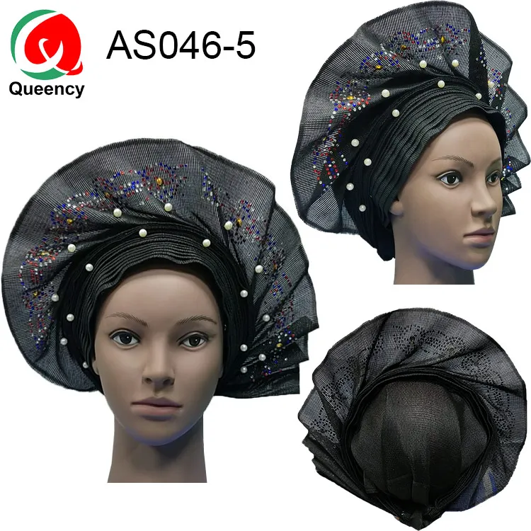AS046 африканская повязка для женщины в нигерийском стиле уже сделал Авто геле тюрбан Aso Ebi большой край красивый свадебный головной убор - Цвет: AS046-5