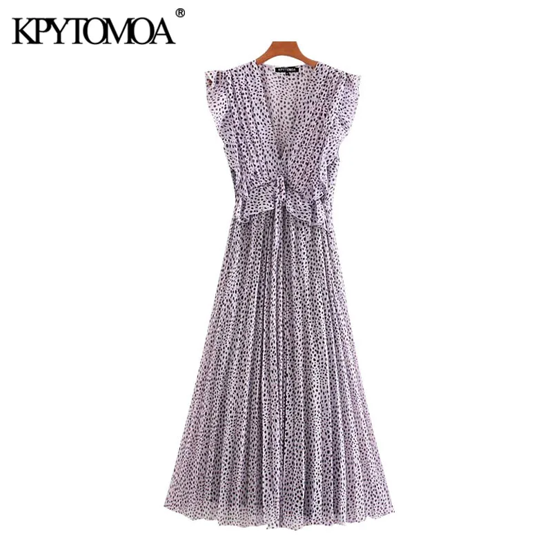 KPYTOMOA Women 2020 Chic Fashion Pleated Printed Ruffled Midi Dress Vintage Sleeveless Elastic Waist Tied Female Dresses Mujer KPYTOMOA Women 2020 Chic Fashion Pleated Printed Ruffled Midi Dress Vintage Sleeveless Elastic Waist Tied Female Dresses Mujer
